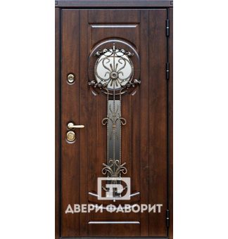 дверь входная с двумя стеклянными вставками, ковкой и терморазрывом