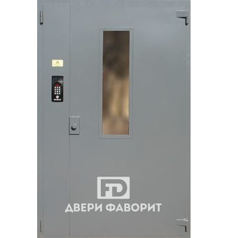 стальная двустворчатая дверь в подъезд с домофоном и стеклом