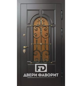 дверь входная металлическая с ковкой и стеклом, отделка МДФ и винорит