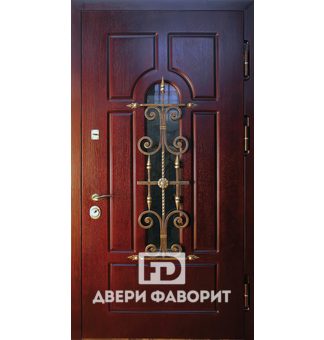стальная дверь со стеклопакетом и ковкой, отделка винорит