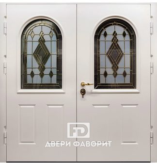 стальная двустворчатая дверь с ковкой и одним замком