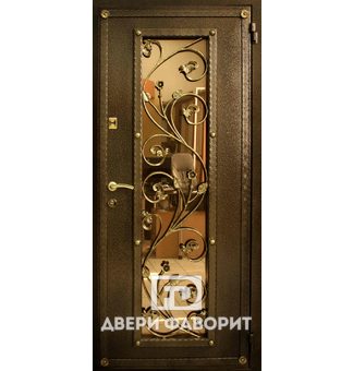 металлическая дверь с зеркалом и ковкой в виде вьюна