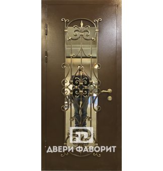 стальная дверь с зеркалом и ковкой