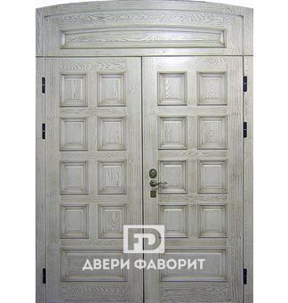 уличная двустворчатая с верхней вставкой дверь отделанная виноритом серого цвета
