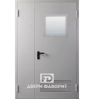 металлическая двустворчатая дверь со стеклом и вентиляционной решеткой